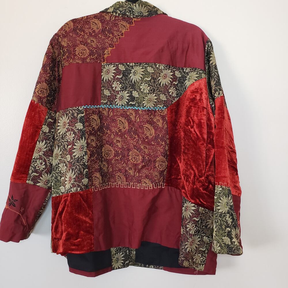 Vintage Boho NWOT TOTO n KO Mixed Media & Print Jacket Velvet Rayon Silk Size 2x - Picture 8 of 10